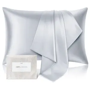 100% Pure Mulberry Silk Pillowcase (2-Pack, King Size, Gray)
