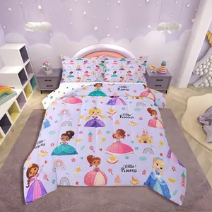 Cute Princess Comforter Set,Purple Magical Castle Soft Bed Set,Kawaii Princess Breathable Quilt Set