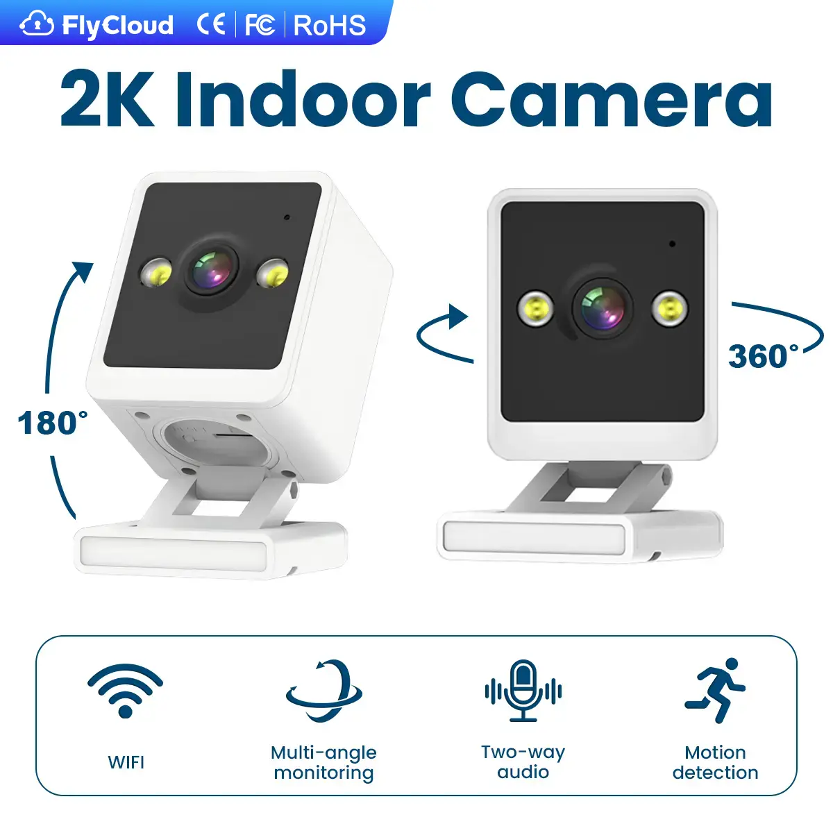 [flycloud Q26] Home Security Camera,Indoor Camera Flexible Base, Supports Color Night Vision & Siren, 2-Way Audio for Pet/Family/Baby/Nanny Monitor, Sup Cloud Storage & Local TFCard Storage, Equipped with Magnetic Base