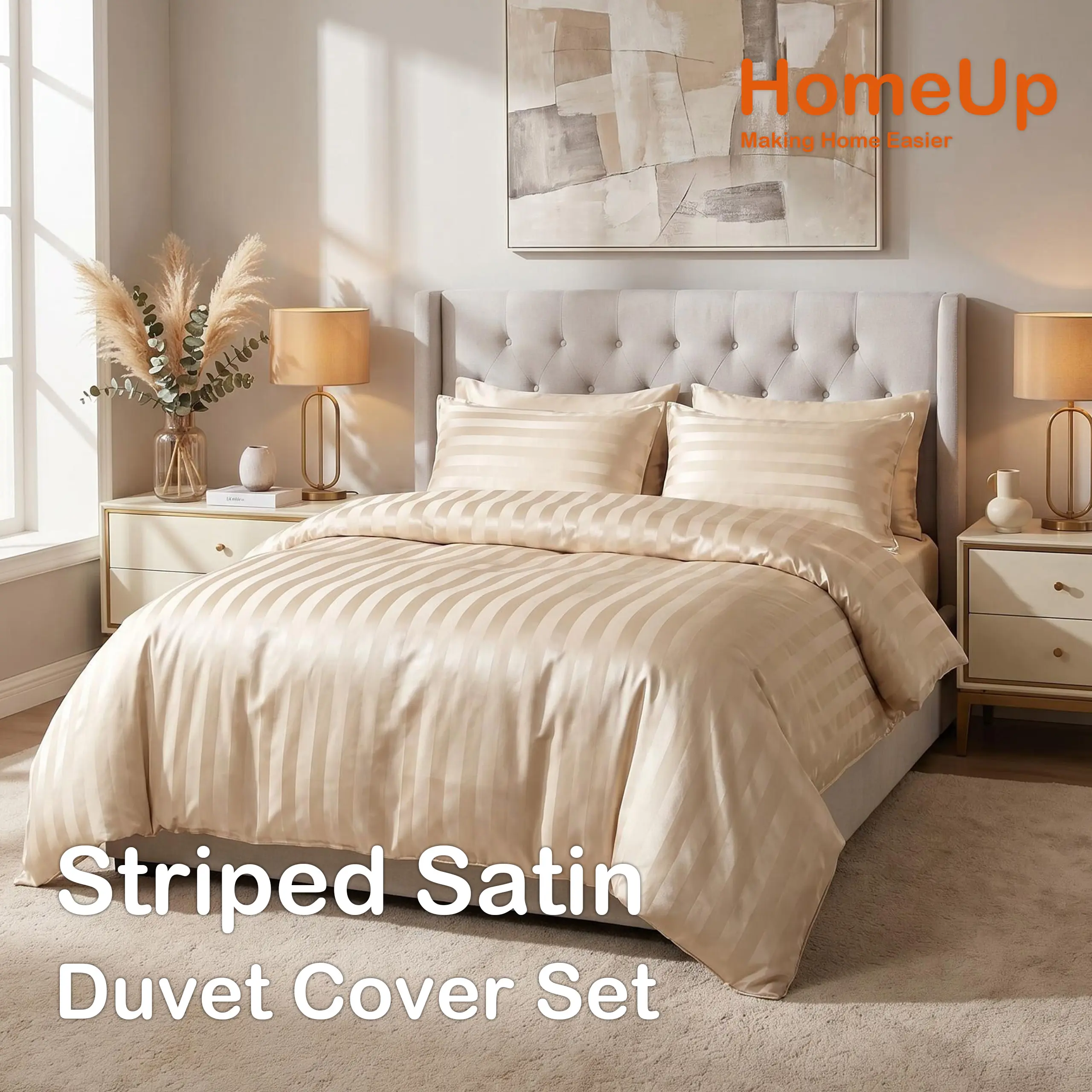 [ Summer Sale Deals ]NTBAY 3-Piece Striped Satin Duvet Cover Set - Italian Style Luxury Bedding Sets, Silky Soft & Breathable Comfy Bed Sets, Anti-Frizz Hair Care & Skin-Friendly Bedding
