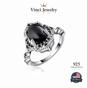 925 sterling silver, Vintage Gothic Black Onyx Sterling Silver Ring, Oval Big Stone Pave Band, Dark Grunge Witchy Statement Jewelry, Ideal for Party, Dating & Goth Outfit Match, Gift for Women Emo Alt Girls Punk Lovers  Fine Finger Ring US Shipping
