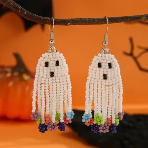 Halloween Themed Beaded Dangle Earrings - Cute Pumpkin & Ghost Pattern, Trendy Fashion Jewelry for Women & Girls, 2024 Perfect for Birthday Gifts pumpkin jewelry halloween earring cute halloween