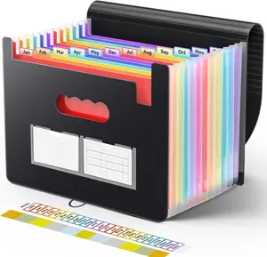 13-Pocket Expanding File Organizer, Portable Letter-A4 Size Document Holder with Blank Labels, Black for Monthly Paper Bills and Tax Receipts