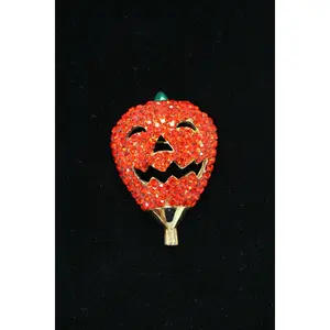 Rhinestone Orange Crystal Pumpkin Halloween Brooch Pin