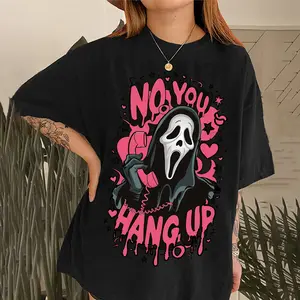 [Tiktok Shipping]Comfort Colors Ghostface No You Hang Up Shirt, Cute Halloween T-Shirt, Summerween Tee, Scary Movie Shirt Cotton T Shirt Tee Comfy