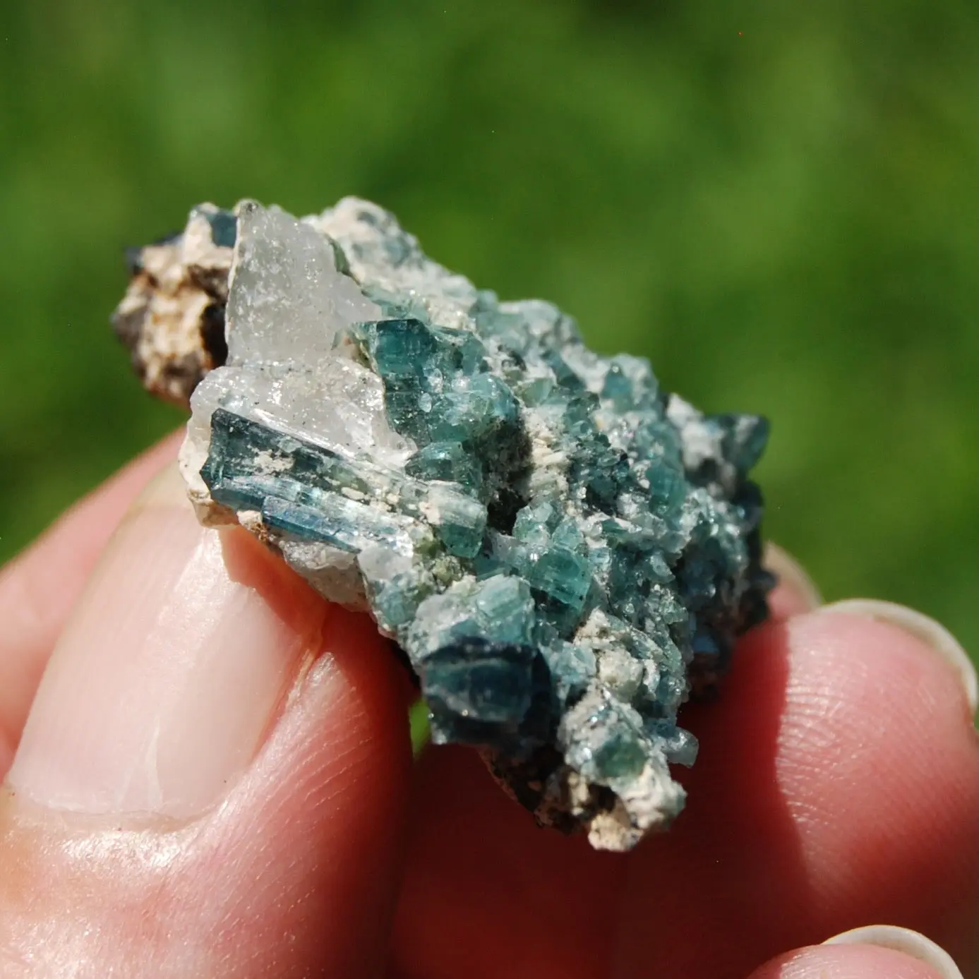 63ct Blue Tourmaline Crystal Cluster, Indicolite Tourmaline Crystal on Matrix, Brazil d6