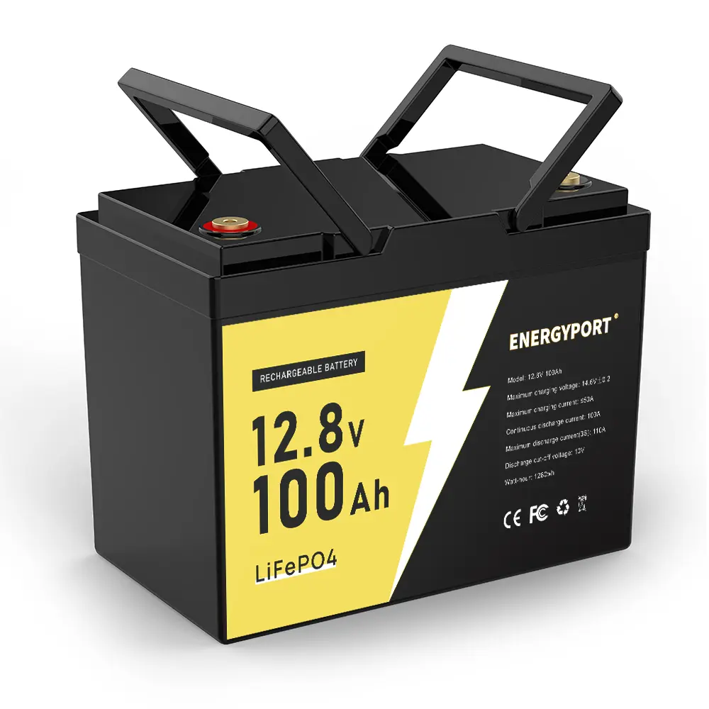 ENERGYPORT 12.8V 100Ah LiFePO4 Battery, Rechargeable Lithium Iron Phosphate Batteries, 10-Year Lifespan, 5000+ Deep Cycles Perfect for RV and Off Grid, Solar Panel, Trolling Motor, Marine High Power Portable Black