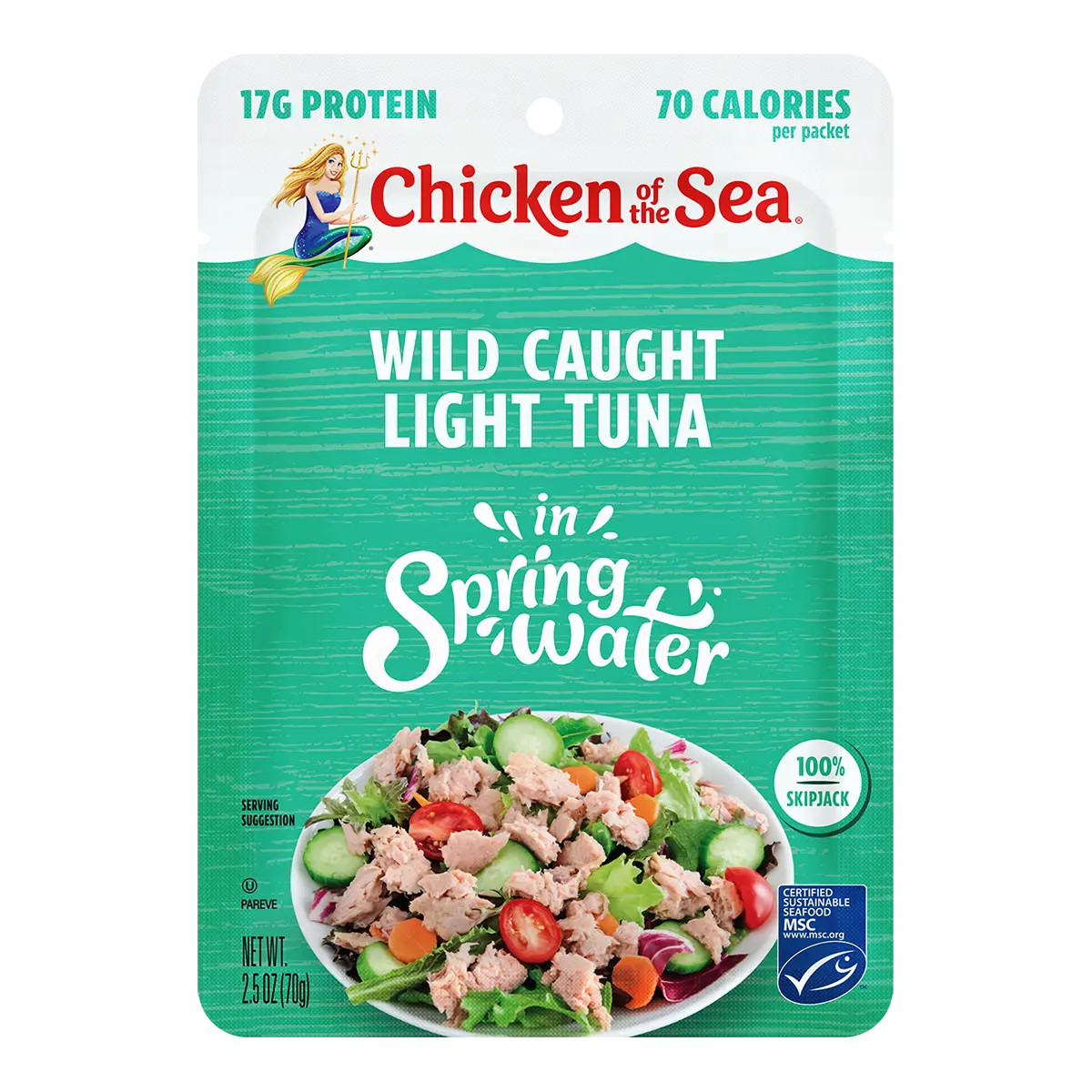 Chicken of the Sea Light Tuna in Spring Water, 2.5 oz. Packets (Pack of 4), Wild Caught Tuna