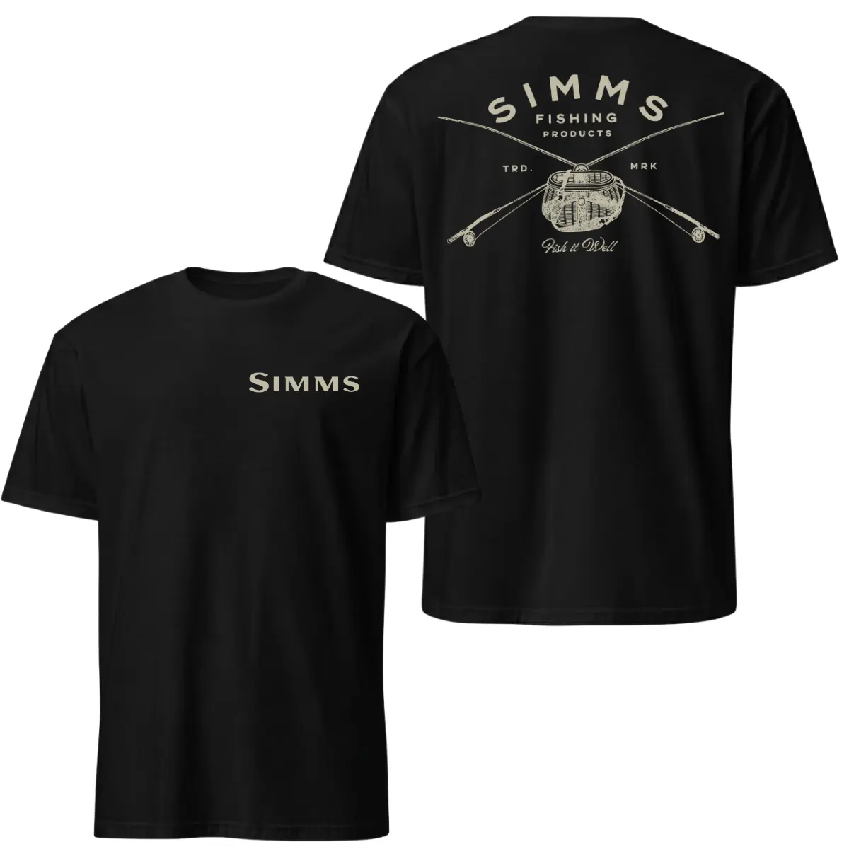 Simms Fishing Products T-Shirt, Vintage Fly Fishing Graphic Tee, Soft Cotton Blend Shirt, Outdoor Angler Apparel for Men & Women, Retro Fishing Rod & Reel Gift