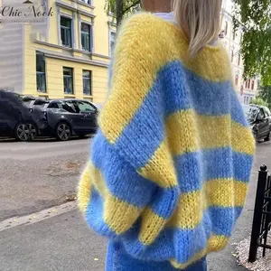 Womens Striped Sweater Round Neck Color Block Long Sleeve Loose Casual Pullover Jumpers