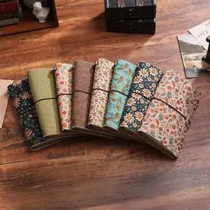 Vintage Leather Floral Notebook A6 Size Travel Diary Journal with Strap Card Holder Portable Study Stationery Daily Use Design