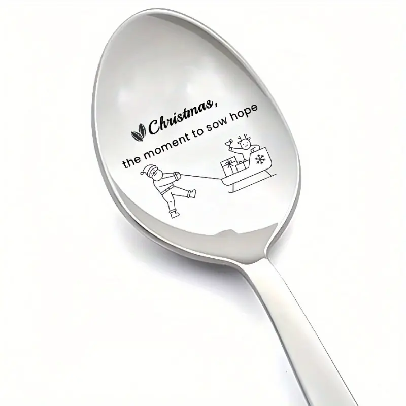 Stainless Steel Long Handle Coffee Spoon, Christmas Design with Santa Claus & Snowman Patterns, Durable & Sanitary, Perfect Holiday Gift