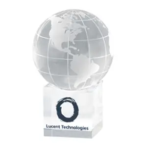 212 MAIN Etched Cube Globe with Free Spinning Base, World Map Optical Glass, Deluxe Box, Executive Office/Commercial Furniture Gift