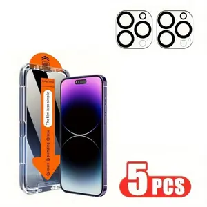 Tempered Glass Phone Screen Protector with Lens Film, 5 Counts Anti-spy Phone Screen Protective Film, Phone Accessories for iPhone 15/16/Plus/Pro/Pro Max, Cover, Cellphone Smartphone Protection
