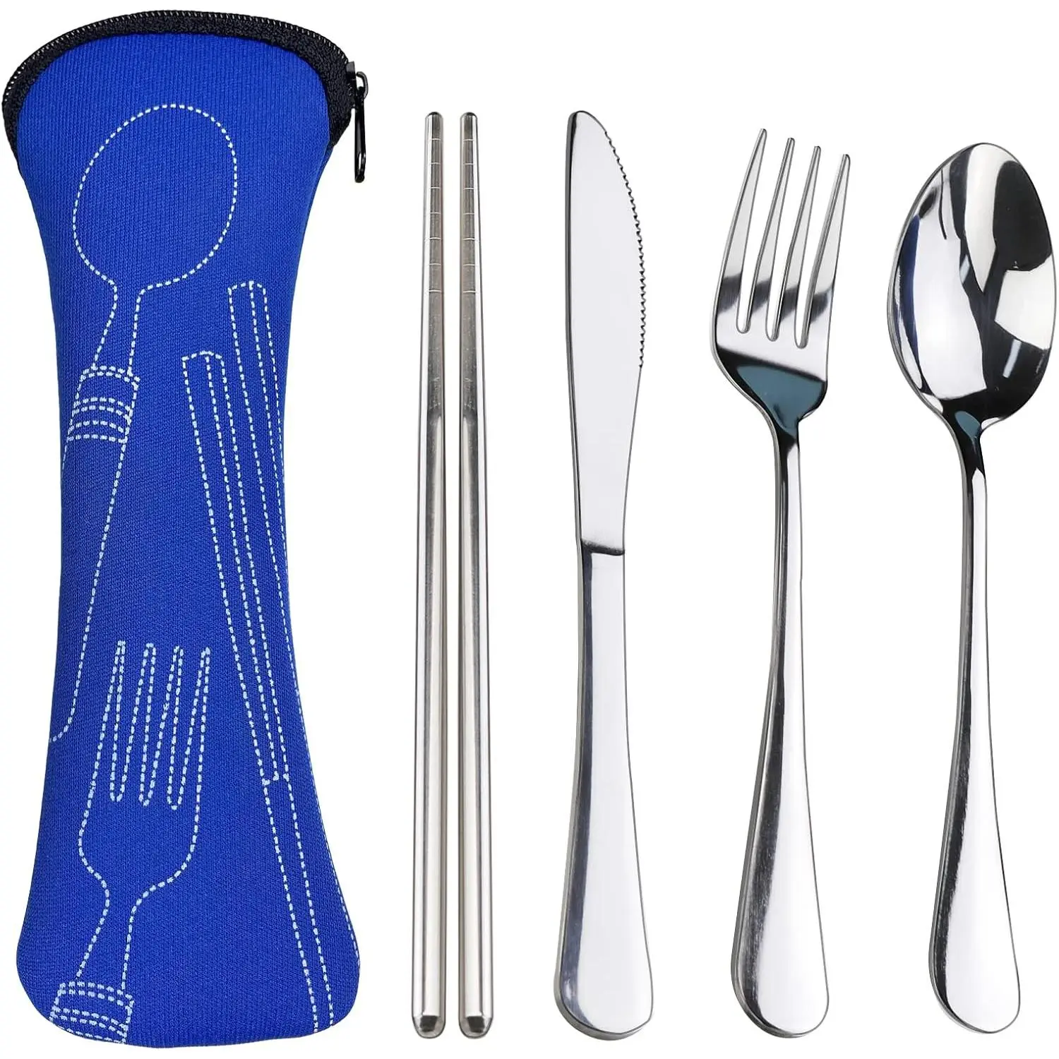 5 count Portable Silverware Set with Case,  Travel Camping Utensils Set,  Stainless Steel Travel Cutlery Set,  Safe Flatware Sets for Lunch Box/Workplace/Students,