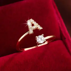 Zircon 26 English letters name initials ring men and women open plain ring gift
