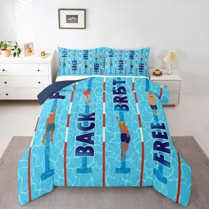 Swimming Comforter Set,3D Blue Swimming Pool Bedding Setswimmer Quilted Duvet for Kids Girls Boys Teens Room Decor,Swim Sports Lover Down Comforter