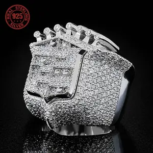 2026 New Men's 925 Sterling Silver Ring Vintage King Crown Iced Out Hip Hop Ring
