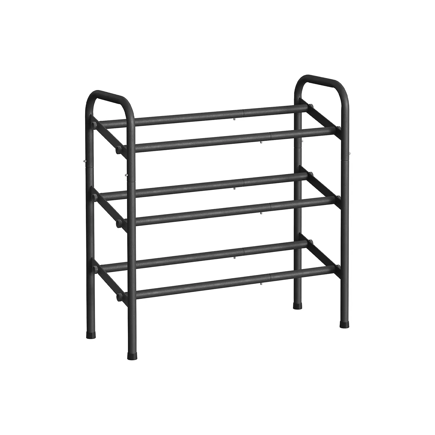 SONGMICS Metal Standing Shoe Rack Organiser, Expandable Adjustable Shelf for Closet, Doorway & Irregular Shape Shoe Organization, Ink Black
