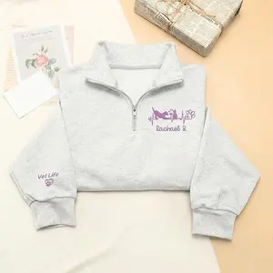 Embroidered Veterinarian Quarter Zip Sweatshirt, Personalized Vet Tech Pullover, Dog Cat Clinic Office Wear Gift, Graduation DVM LVT Dr Vet, Vet Tech or Assistant Custom Embroidery