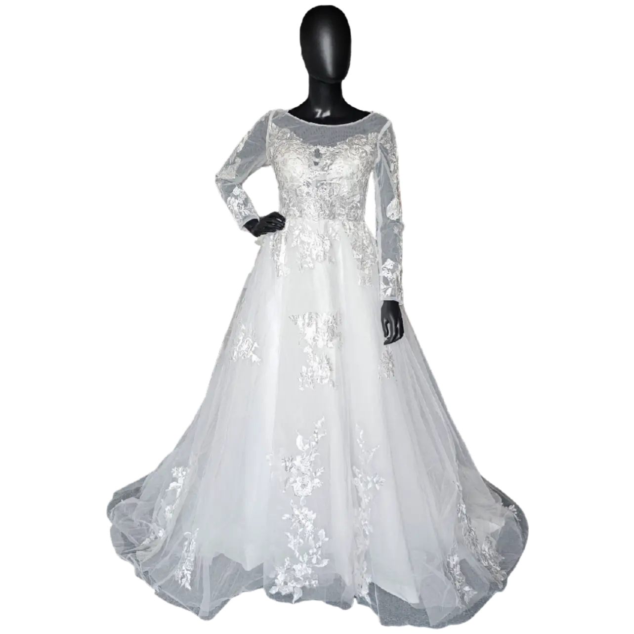 Illusion Bodice Lace Applique Wedding Gown - TikTok Shop
