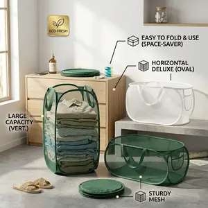2pcs Foldable Laundry Basket with Handle, Home Storage Bin for Dirty Clothes, Durable Organizer for Bathroom & Closet Use, Collapsible Laundry Hamper, Clothes Baskets