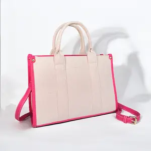 Leather Edged Canvas Tote Bag with Crossbody Strap