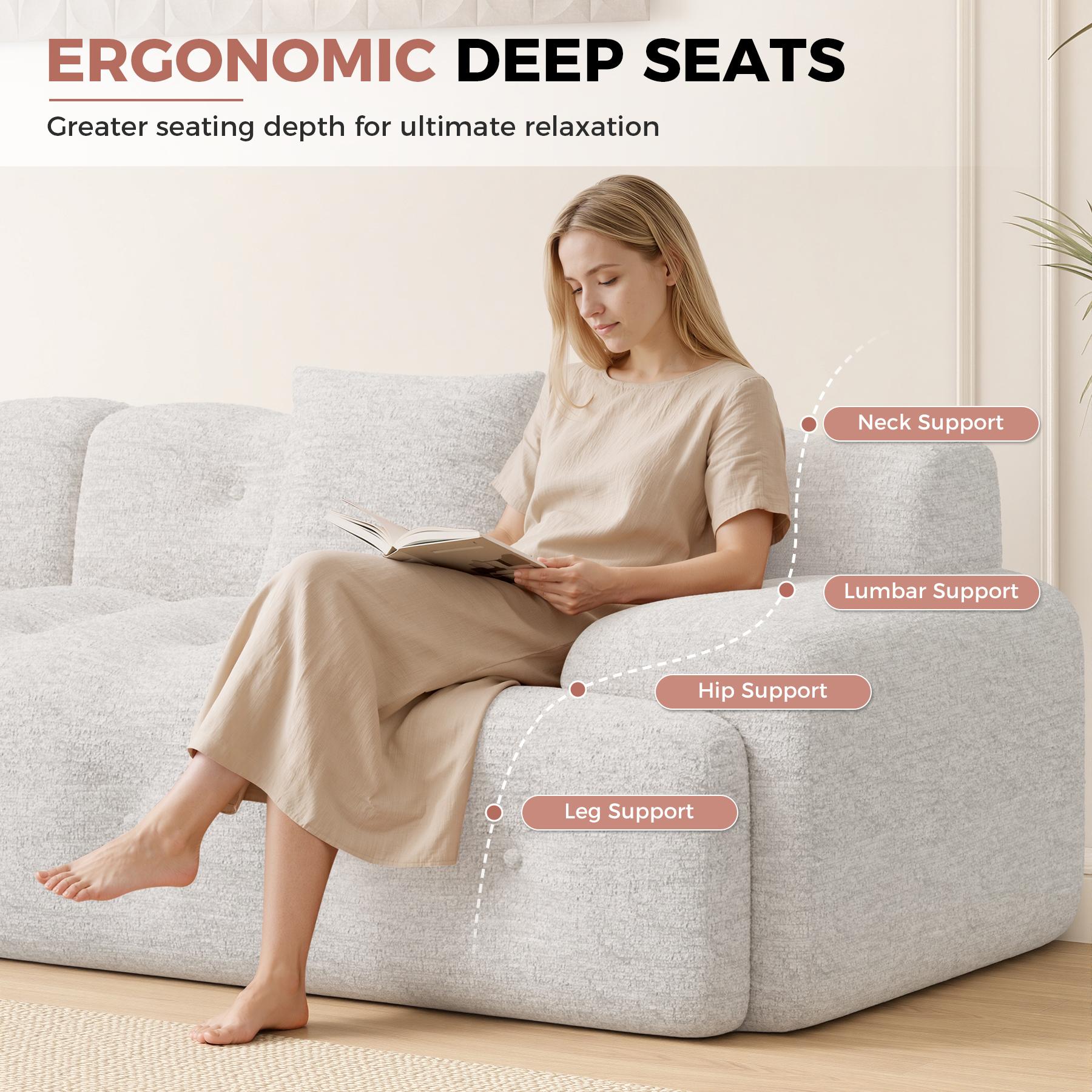 113" Modern Boneless Couches for Living Room, L Shaped Cloud Couch Sectional, Chenille Convertible Modular Sofa Set, No Assembly Required
