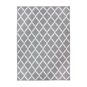 My Magic Carpet Moroccan Trellis Grey Machine Washable Area Rug, 5x7 Stain Resistant, Non-Slip, Waterproof