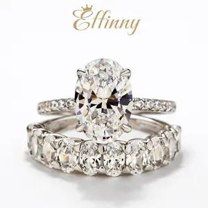 Effinny S925 Sterling Silver Oval Cut 3.5ct 2PC CZ Wedding Ring Set, Fashion Promise Ring with Half Eternity Band, Women's Ring for Party,Travel