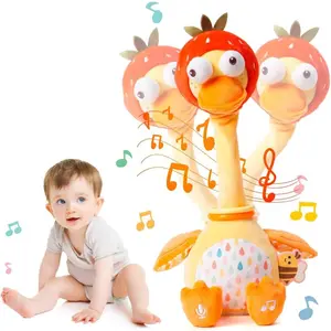 Plush Talking Singing Dancing Musical Strawberry Duck Toy for Toddlers 1-3 Just Like Cactus Toy, Music Mimicking Interactive Toys for Crawling Kids, Sensory Gift for Baby 0-6-12 Month