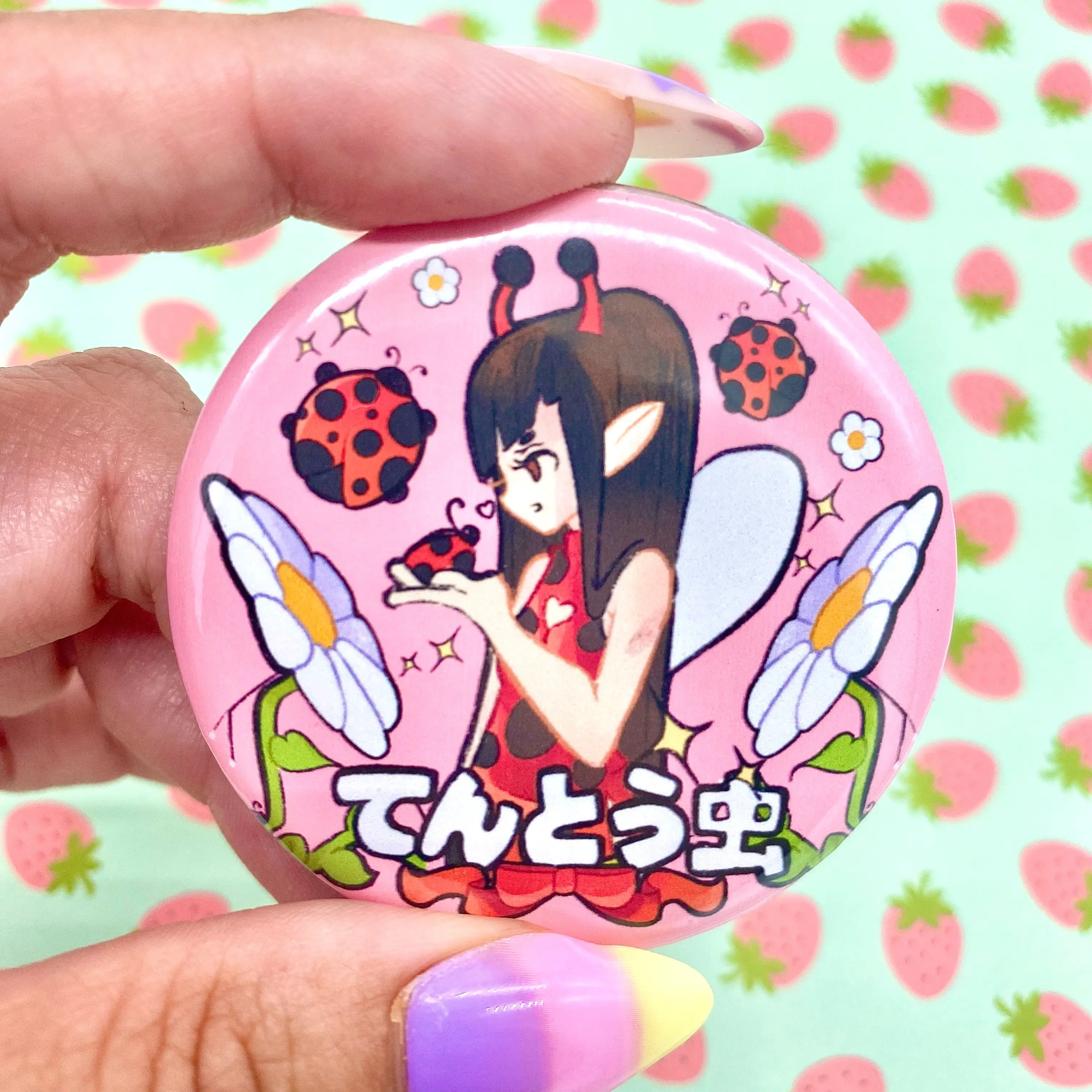 Cute Chibi art style ladybug girl button pin