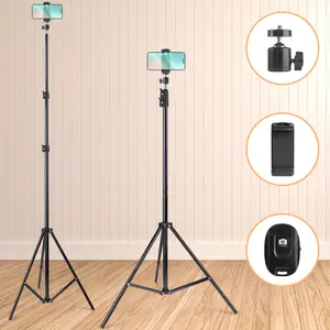 5ft Aluminum Cell Phone Tripod Stand with Adjustable Clip, 360° Rotating Ball Head & cellphone Mount - Perfect for iPhone, Galaxy, Photography, control rotatable Selfies stick  & Video Creation, Tripod Stand for Phone holder Camera Smartphone
