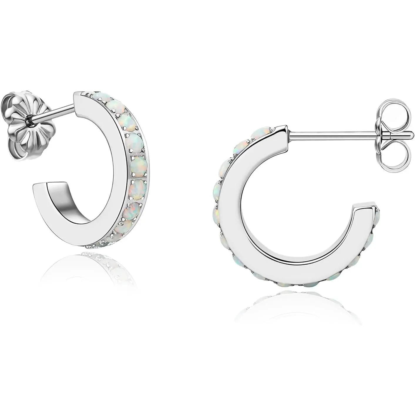 G23 Pure Titanium Small Open C Hoop Earrings, F136 Implant Grade Lightweight Cubic Zirconia/Opal Cuff Huggie Earrings for Women  Ears