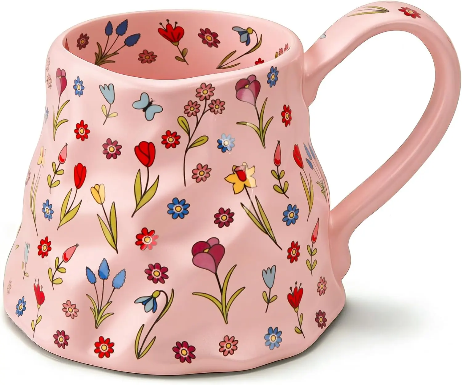 Oversized Cute Pink Floral Coffee Mug 20 oz, Large Ceramic Mug with Cute Flowers Design, Giant Coffee Mugs with Big Handle, Girly Vintage Tea Cup for Latte Cocoa, Unique Gifts for Women, Home & Office