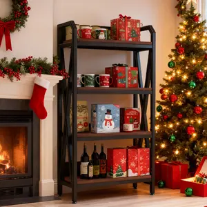 56.3" x 33.5" Narrow Bakers Rack | 4-Tier Metal Wood Storage Shelf | Freestanding Kitchen Organizer for Pantry Bathroom Closet Garage Living Room Utility Room | Home Storage Solution