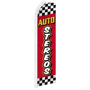 Large-Size Red Checkered Auto Stereos Themed Polyester Wind-Resistant Banner, Banners for Cars, Home & Festive Party Supplies Backdrop