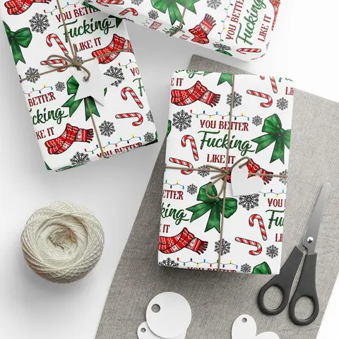 You Better Fucking Like It Wrapping Paper, Funny You Better Fucking Like It Gift Wrap, Funny Christmas Wrapping Paper, Sarcastic Plaid Bows Paper, Christmas Gift Wrap
