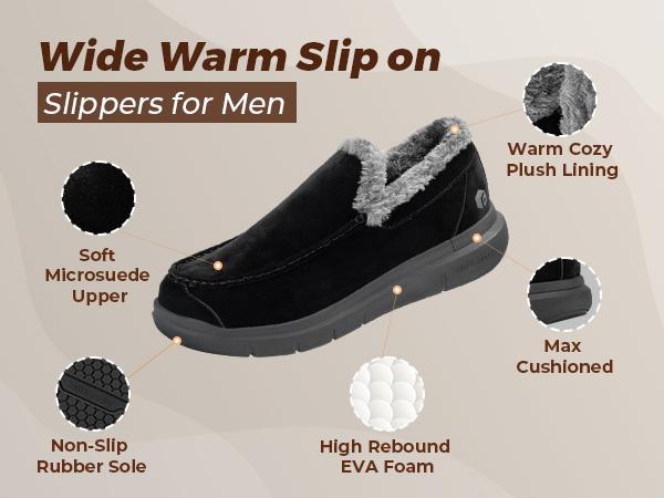 FitVille Extra Wide Men Slippers Slip-on House Slipper Non Slip Orthopedic Winter Shoes for Flat Feet Indoor & Outdoor