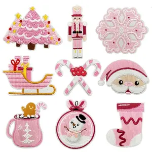 9 Pcs Pink Christmas Iron on Patches Cute Nutcracker Santa Claus Sew on Repair Embroidered Applique Merry Xmas Winter Holiday New Year Eve Seasonal DIY Crafts Gift for Costume Clothing Backpack Hat