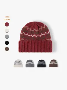 Striped Knitted Hat for Women, Fashionable Versatile Design, Thick Warm Wool Material, Winter Outdoor Cold Protection