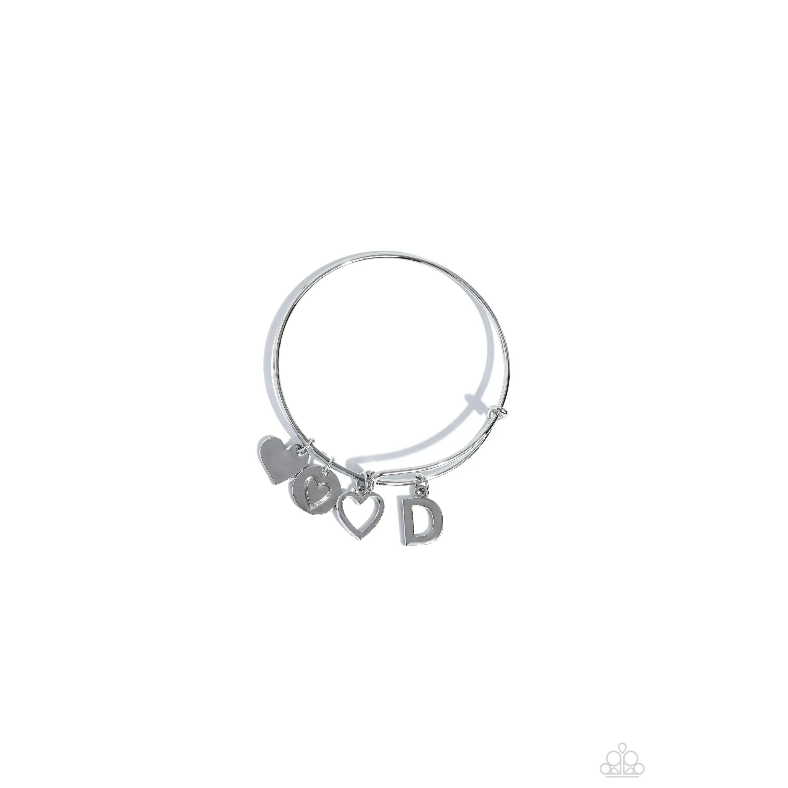Making It INITIAL - Silver Letter Heart Bangle Bracelet - D - Paparazzi