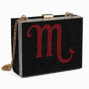 Scorpio Dark Siam Red & Jet Black Luxe Crystal Custom Zodiac Box Clutch Bag