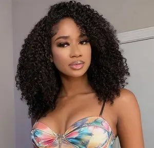 [3 In 1 Half Wig] 200% Density Kinky Curly Half Wig Human Hair Glueless No Lace Invisible Hairline  Part Flip Over Wig Beginner Friendly Natural Look Curly Wig 16 18 20 Inch outdoorfun