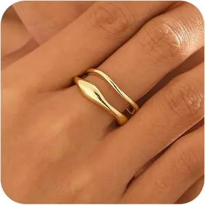 Gold rings for women, dainty ring set 14K gold plated thumb rings non tarnish chunky size 6-10 gold jewelry gifts for women