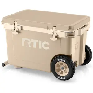 RTIC 52 Quart Ultra-Light Wheeled Hard Cooler Insulated Portable Ice Chest Box for Beach, Drink, Beverage, Camping, Picnic, Fishing, Boat, Barbecue, 30% Lighter Than Rotomolded Coolers