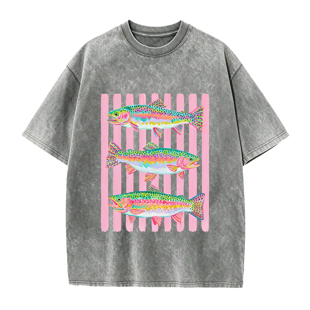 Rainbow Trout Fishing Shirt, Preppy Summer Graphic Tee, Bright Color Fish T-Shirt, Outdoor Girls Fishing Shirt