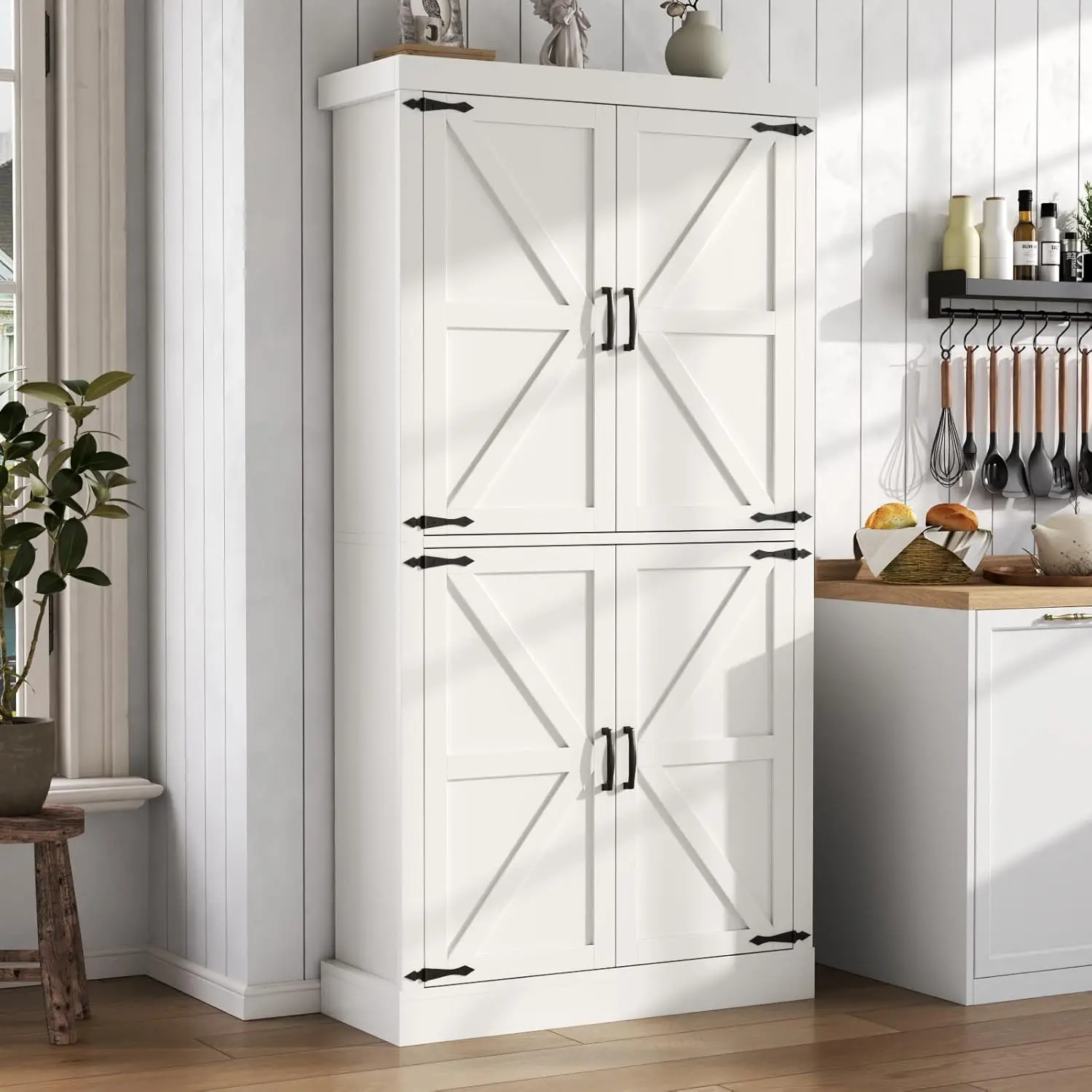 Gyfimoie Farmhouse Kitchen Pantry Cabinet,69.1" Tall Kitchen Storage Cabinet with Adjustable Shelves,Modern Bathroom Storage Cabinet,Freestanding Floor Cabinet Cupboard, Microwave Storage Furniture Organization Design
