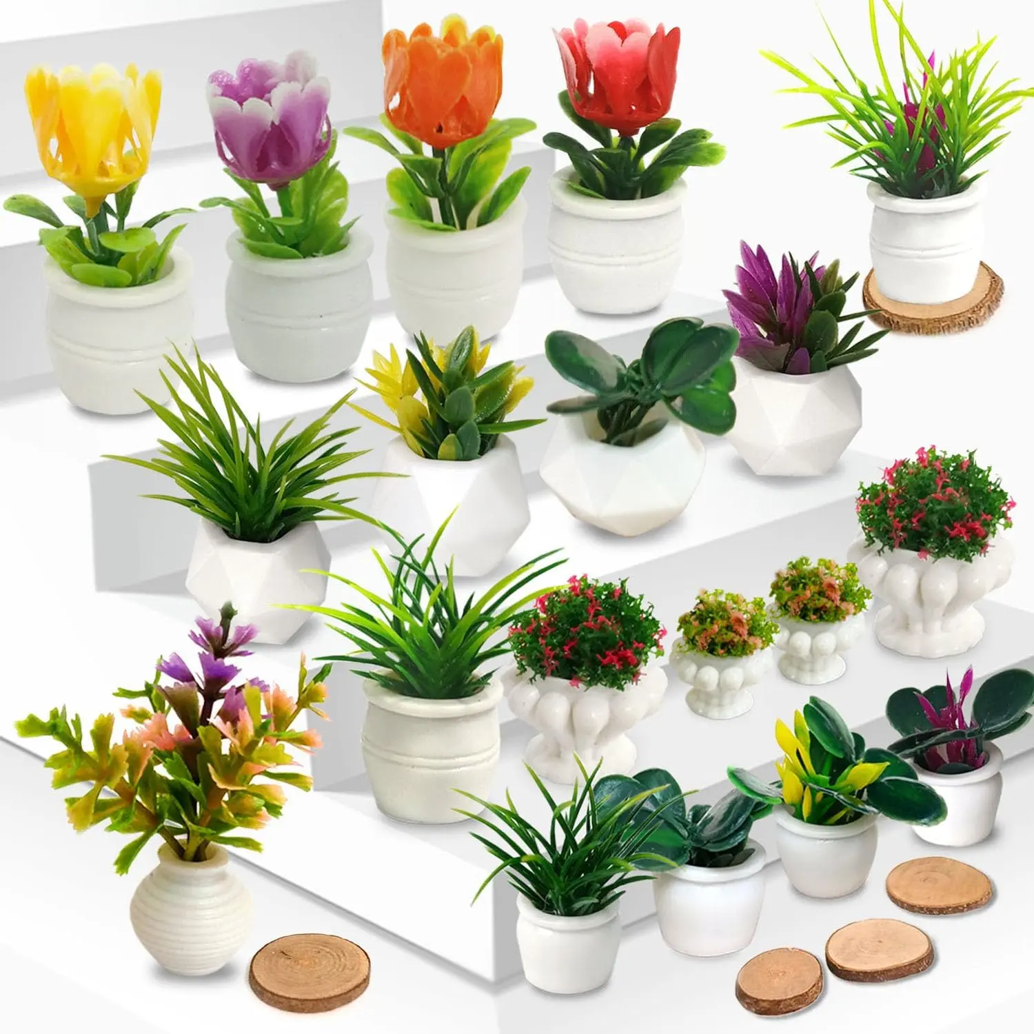 24-Count Miniature Bonsai Potted Models - Bright Colors, Compact Size, Cute Appearance, Durable Leaves, Greenery Ornaments for Dollhouse Decoration (Home & Garden Decor Supplies)