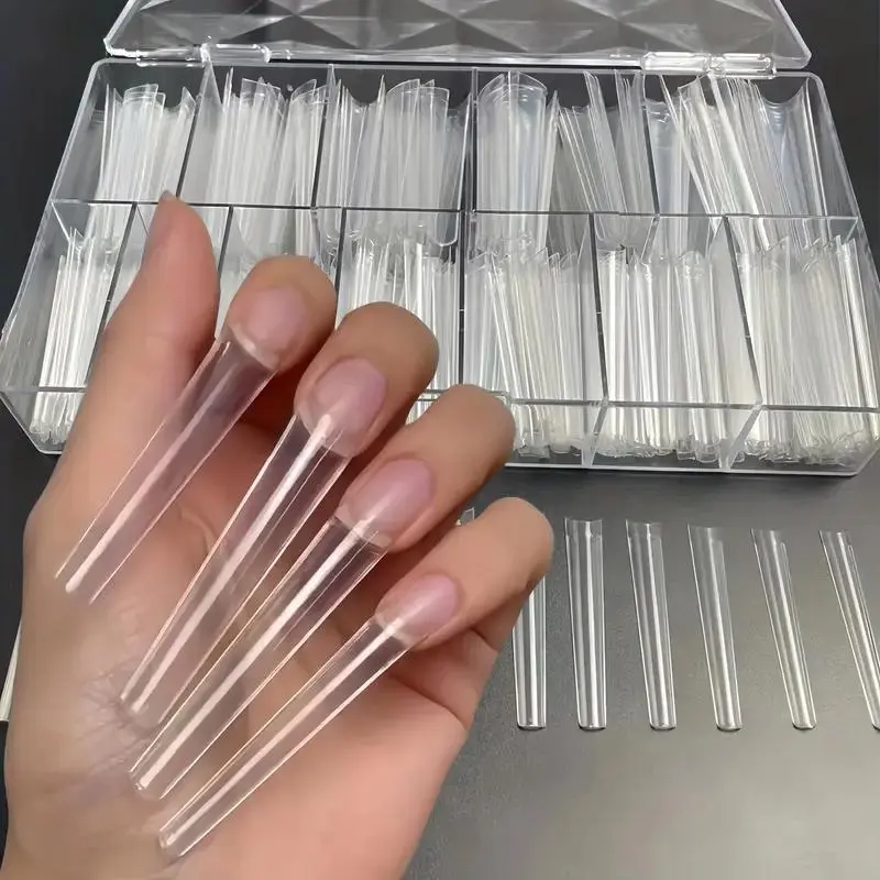 Extra Long Coffin Nail Tip Set, 420pcs/set Transparent Clear Square Nail Tip, Professional DIY Nail Art Design Kit, Nail Art Supplies for Home & Salon Use, Nail Extension Kit, Nail Tips Kit